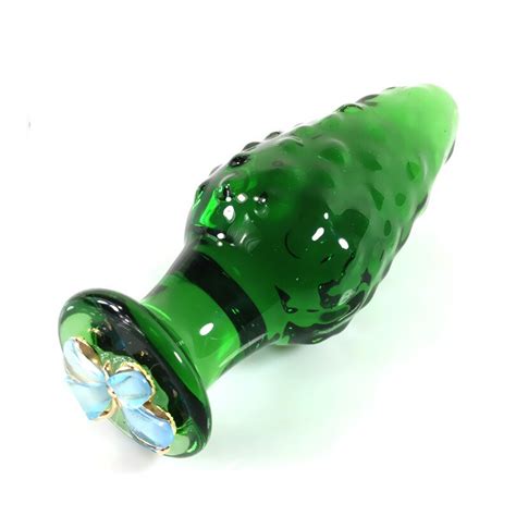 big glass anal butt plug crystal green pineapple shape with flower dilatador anal glass buttplug