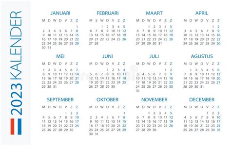 Calendar 2023 Year Horizontal Vector Template Illustration Dutch
