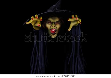 Scary Wicked Witch Trying Catch Viewer Stock Illustration