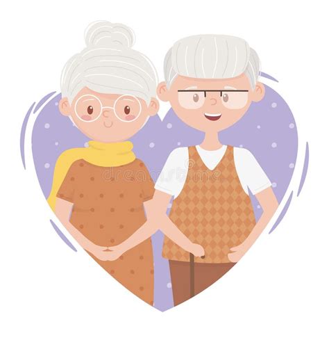 Old People Cute Couple Grandma And Grandpa In Love Heart Cartoon Characters Stock Vector