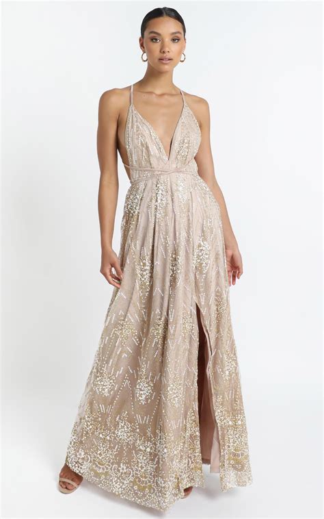 New York Nights Maxi Dress In Gold Showpo In 2021 Dresses Maxi