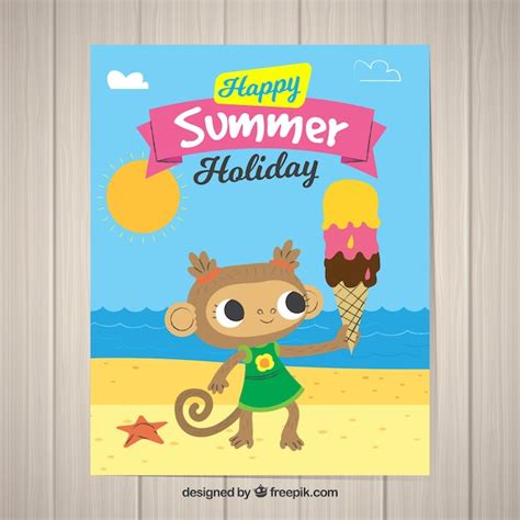 Free Vector Summer Holiday Postcard With Cute Animal
