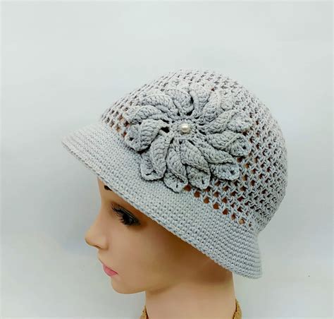 Pattern Summer Crochet Woman Hat Cotton Cloche Hat Etsy