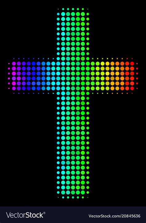 Rainbow Colored Dot Religious Cross Icon Vector Image