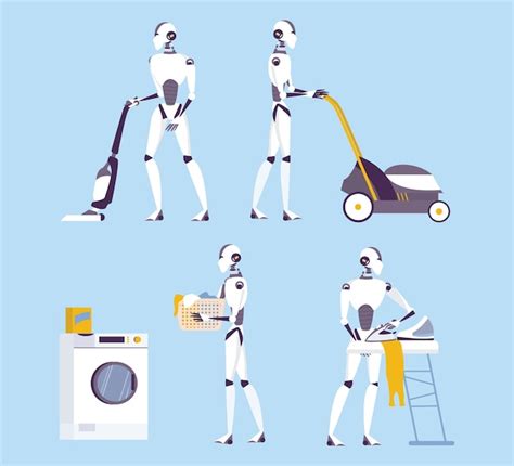 Premium Vector Robot Doing Housework Robotic Housekeeping Robot