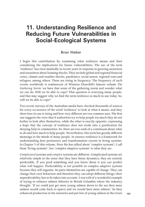 Pdf Understanding Resilience And Reducing Future Vulnerabilities In Social Ecological Systems