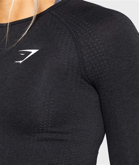 gymshark vital seamless long sleeve crop top black marl in 2020 long sleeve crop top black