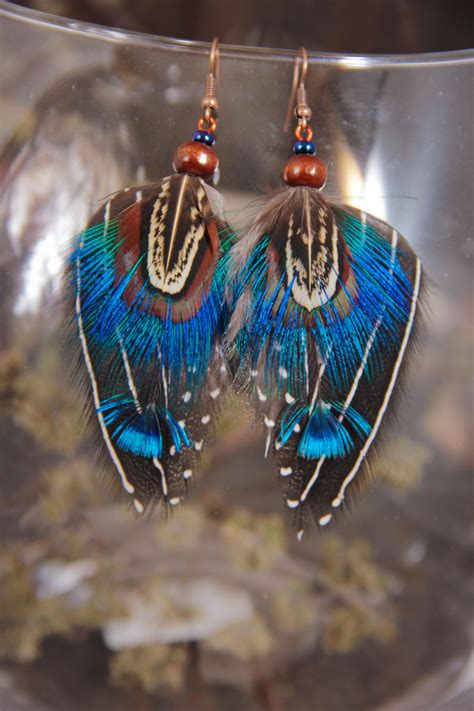 Blue Feather Earrings Small Feather Earrings Blue Shamanic Feather Earrings Tribal Feather ...