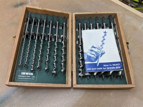 Vintage Irwin Hand Brace Auger Drill Bit Set In Very Nice Wood Borchest Box Antique Price