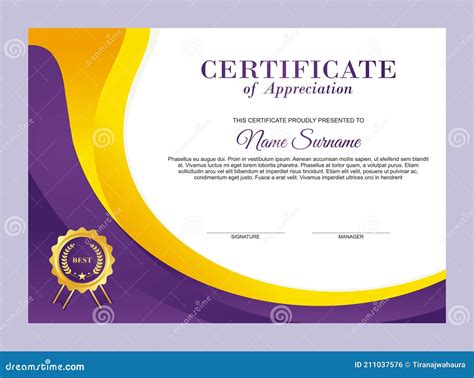 Elegant Purple And Golden Certificate Template Stock Vector
