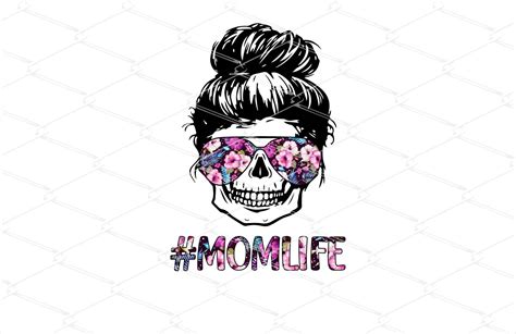 Mom Life Skull Messy Bun Hair Graphic By Amitta · Creative Fabrica