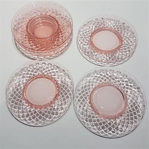 Set Of 6 Imperial Glass QUILTED DIAMOND Pink Depression Glass Side