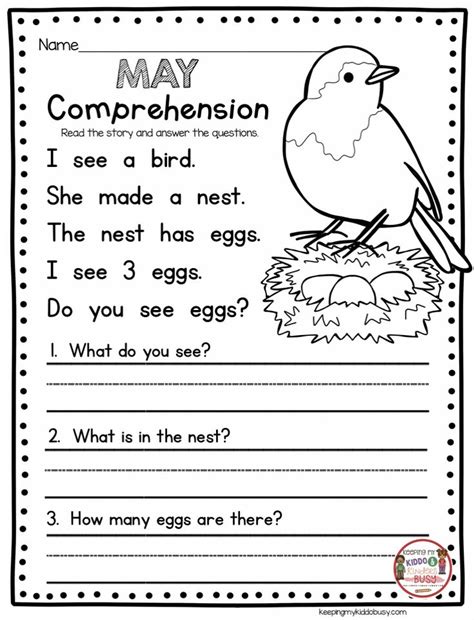 Free Printable Reading Comphension Worksheets For Kindergarten