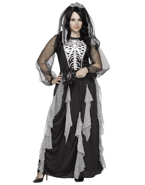 Skeleton Bride Womens Plus Size Corpse Bride Halloween Costume Gown X