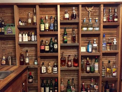 My Barwall Of Liquors The Backing Is The Original Lathe And Plaster