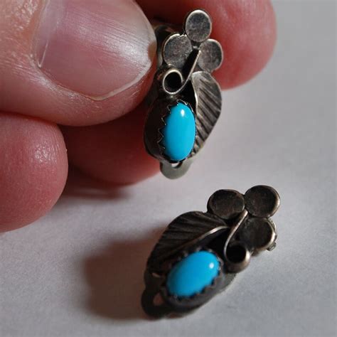 Vintage Sterling Silver Turquoise Earrings Clip On Taxco Style Etsy