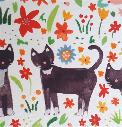 Three Cats Floral Greetings Card By Katie Whitton Design