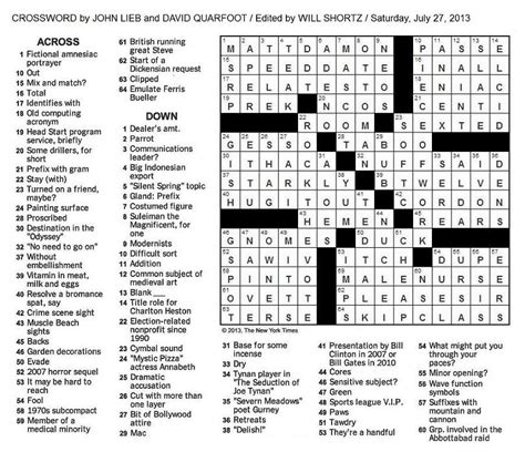 The New York Times Crossword In Gothic 072713 — The Saturday Crossword