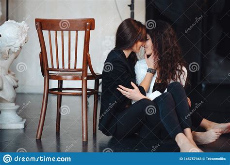 Two Girls In Each Other`s Tender Embraces Stock Image Image Of