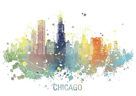 11x14 Chicago skyline poster *A103. Chicago art.Chicago painting. Chicago wall art. Chicago ...
