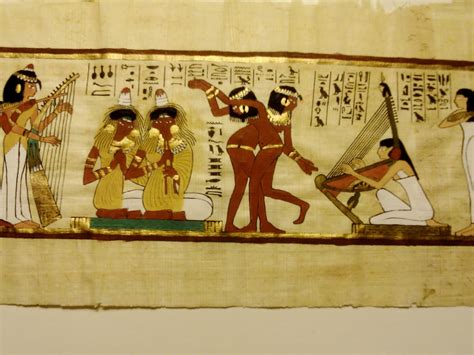 Vintage Hand Painted Egyptian Papyrus Egyptian Music And Dance Scene 17 X 7 Inch 42 X 17 Cm