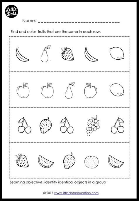 Preschool Fruits Theme Matching Worksheets And Activities