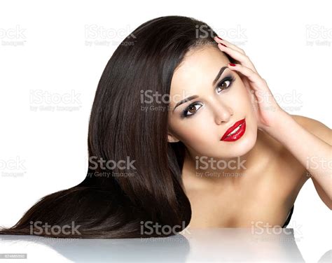 Beautiful Woman With Long Brown Straight Hairs Stock Photo Download