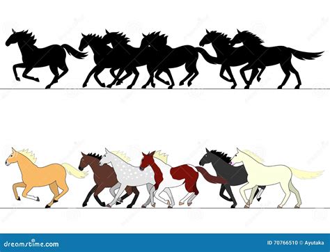 Running Horses Group Set Stock Vector Illustration Of Multiple 70766510