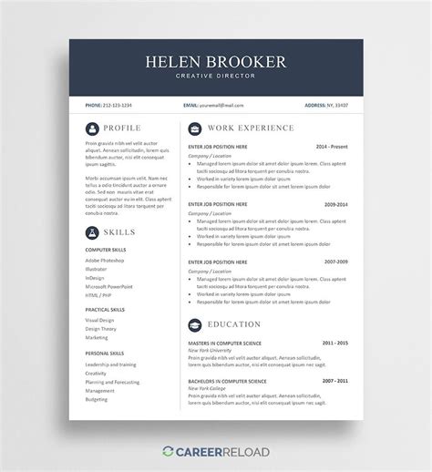 Free Cv Template For Word Free Resume Template Word Downloadable