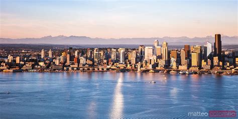Aerial View Of Seattle Downtown Skyline At Dusk Usa Royalty Free Image