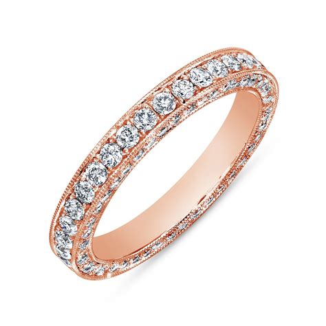 Natural 3 Sided Micro Pave Eternity Milgrains Diamond Band Diamond