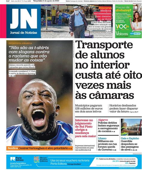 Capa Jornal De Notícias 11 Agosto 2020 Capasjornaispt