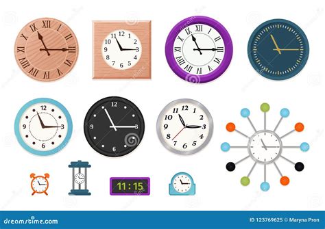 Wall Clock Set In Flat Design Vector Illustration Stock Vector