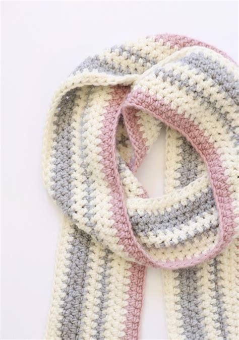 Crochet Pink And Gray Striped Scarf Daisy Farm Crafts Diy Crochet