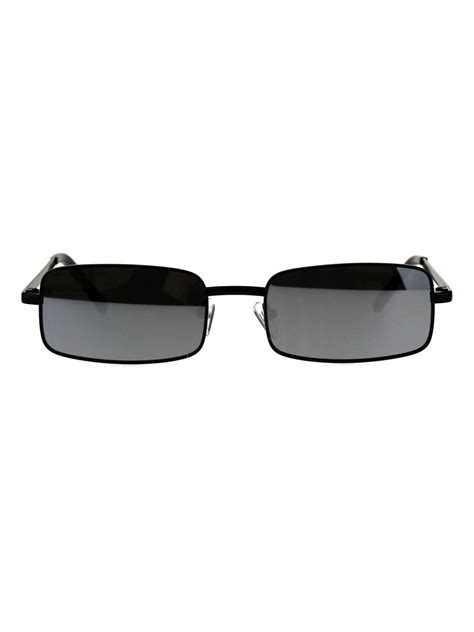 Mens Retro Vintage Narrow Rectangular Og Mirror Lens Sunglasses Black Silver Mirror