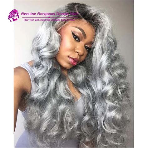 Density Brazilian Silver Ombre Grey Human Hair Wigs Full Lace Lace