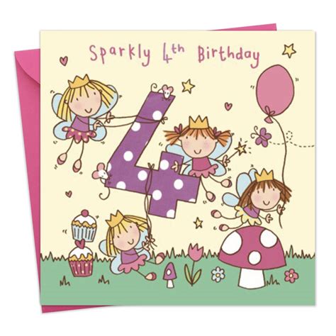 Buy Twizler 4th Birthday Card Girl Fairy Princess Age 4 Birthday Card