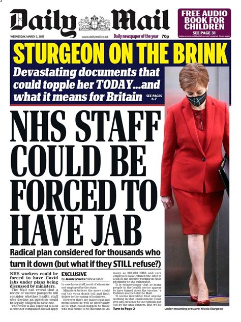 daily mail front page 3rd of march 2021 tomorrow s papers today