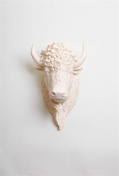21h x 17w x 15d. Faux Bison - The Aspen - Antique White Resin Bison Head- Buffalo Resin Antique White Faux ...