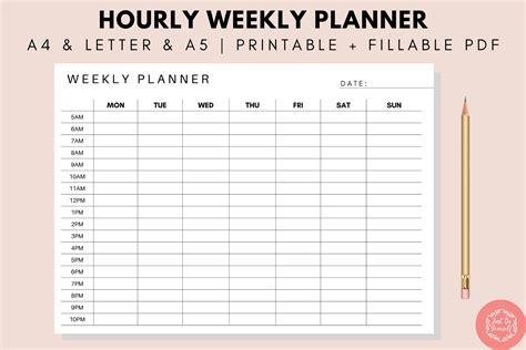 Hourly Weekly Planner Printable Gr Fico Por Justbeyourself Creative