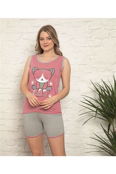 Asma Kadın Fuşya Kedili Yazlık Alt Üst Pijama Takımı 11517 Fiyatı Yorumları Trendyol