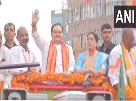 ahead of bjp s national executive meeting nadda holds roadshow in hyderabad politics