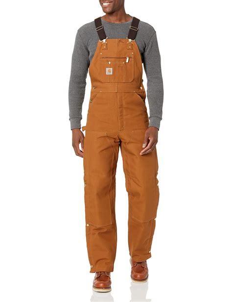 Carhartt Mens Quilt Lined Zip To Thigh Bib Overalls Brown 46 X 34