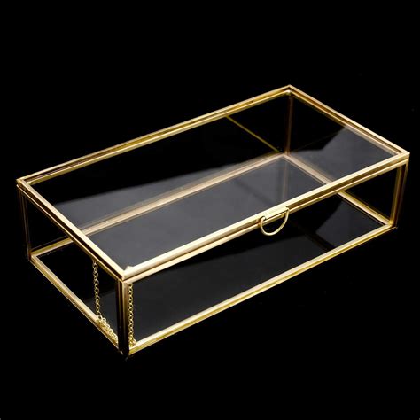 Golden Vintage Glass Lidded Box Jewelry Keepsake Display Organizer