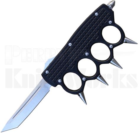 Delta Force Black Automatic Otf Spiked Knuckle Knife Satin Tanto