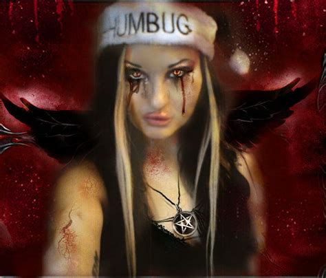 Her Name Is Crimson Snow Dark Angel Red Humbug Woman X Mas Gothic