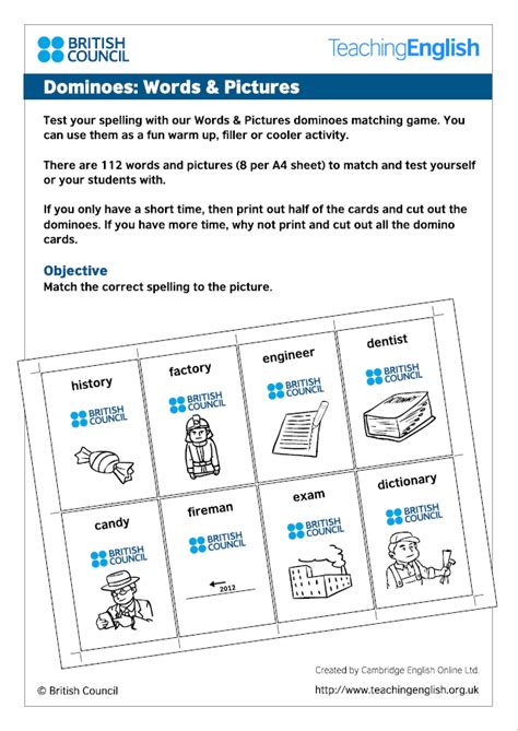 Dominoes Words And Pictures 1 Teachingenglish British Council Bbc