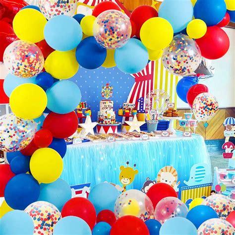 Circus Themed Party Balloon Garland Kit Blue Red And Yellow 1st