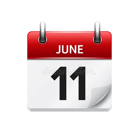 June 11 Vector Flat Daily Calendar Icon Date And Time Day Month