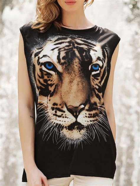Off Stylish Tiger Print Sleeveless Women S T Shirt Rosegal